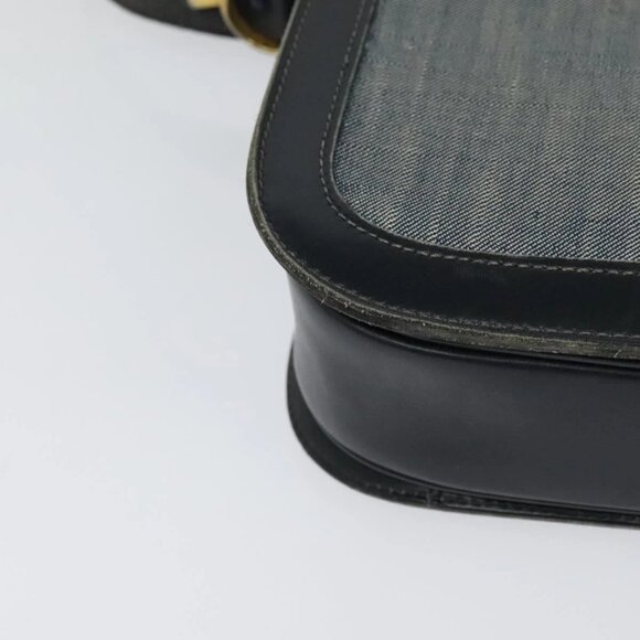 CELINE Shoulder Bag Leather Canvas Navy Gold Auth BD2149 - Picture 5 of 16